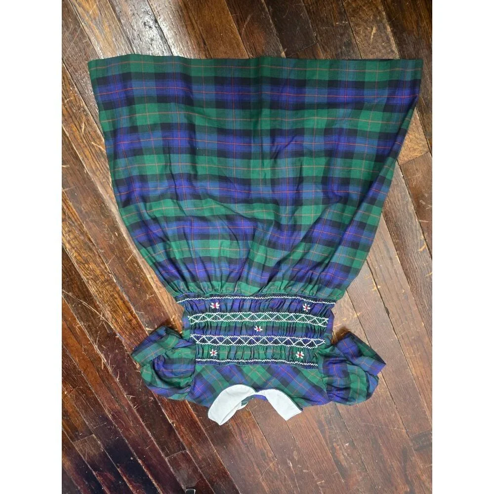 Vintage Girls Blue Green Plaid Dress